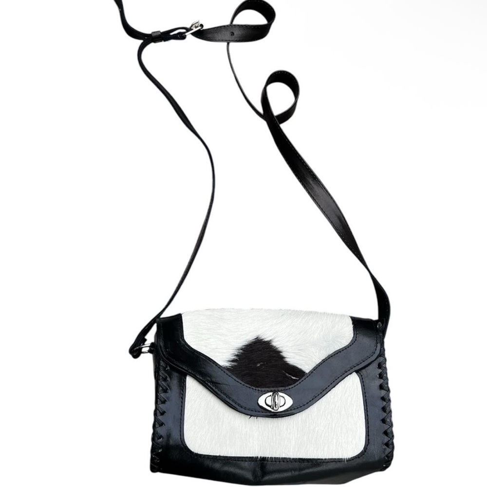 Black & White Haircalf Crossbody Bag - Classic Women's Shoulder Bag!